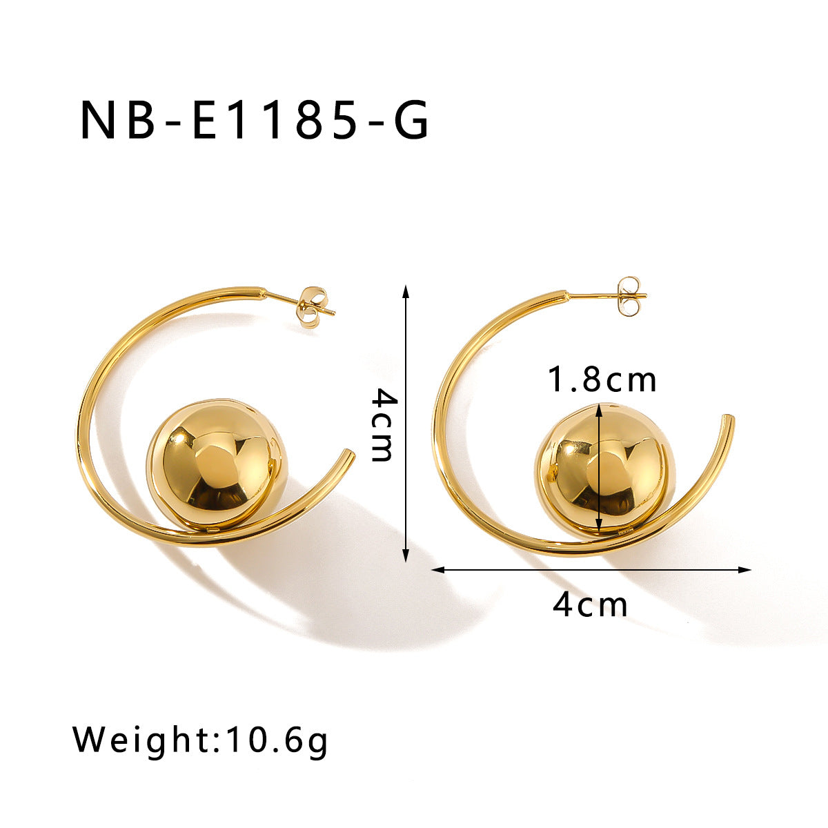 Minimalist Geometric C-Shaped Hollow Stainless Steel Earrings with Lightweight Spherical Design and 18K Vacuum Plating Finish