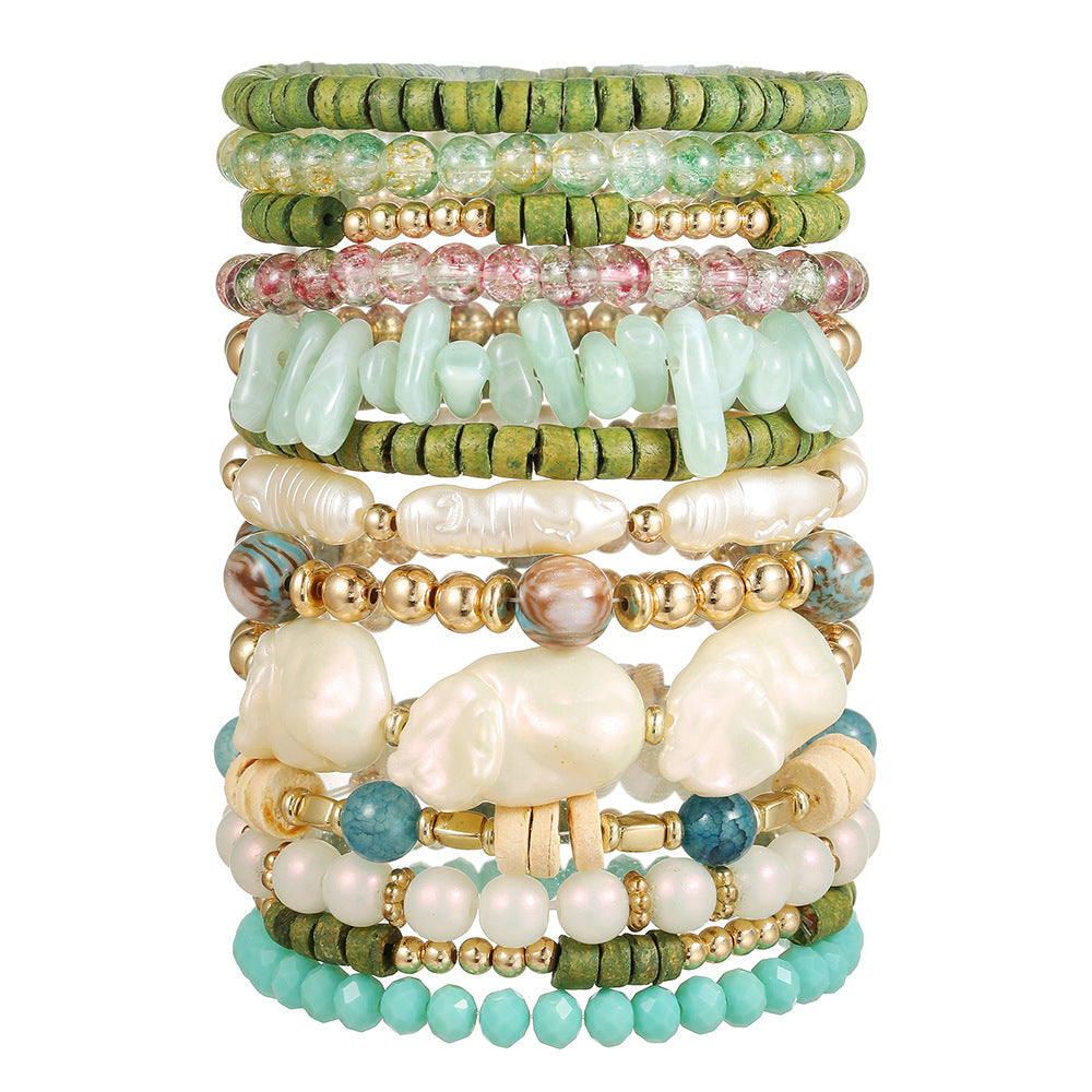 Vintage Geometric Crystal Resin Beaded Bracelet Set
