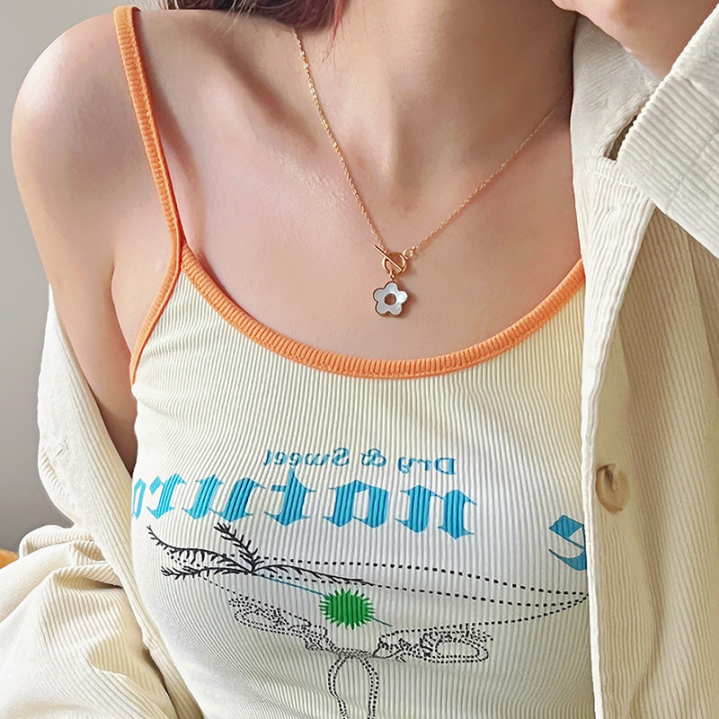 Minimalist Smile Face Pendant Necklace for Women Titanium Steel Plated Locket Chain with Rhinestone Accents