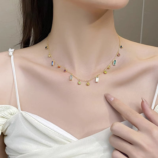 Original Design Irregular Animal Shape Titanium Steel Necklace with Colorful Zirconia for Women and Men