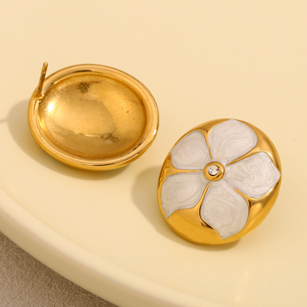 Orecchini a Mezzaluna Floreali in Acciaio Inox placcati Oro 18K in Stile Vintage da Donna