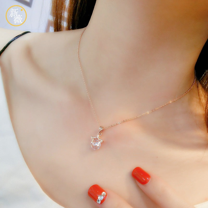 Minimalist Five-Point Star Pendant Necklace for Women in Titanium Steel with Plated Finish Short Clavicle Chain