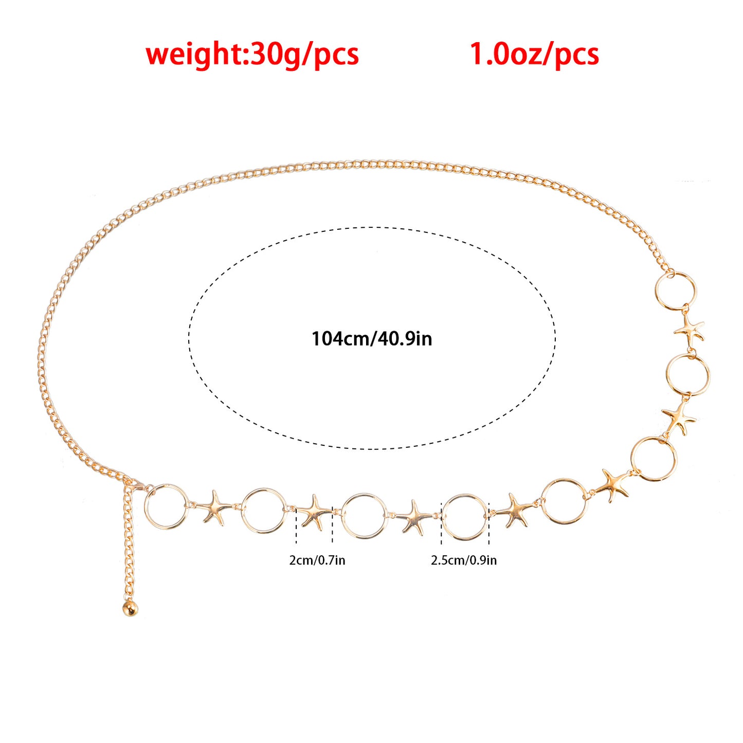 Punk Style Starfish-Shaped Metal Body Chain for Women with Interlocking Circular Design Summer Waist Jewelry