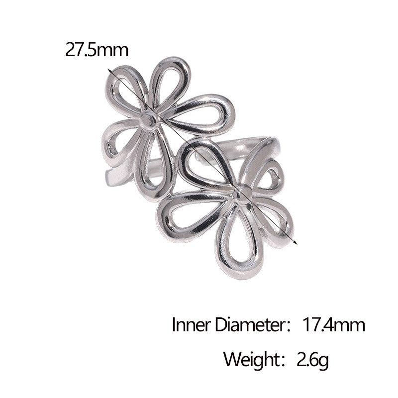 Minimalist Floral Open Ring in Stainless Steel with Plating Finish for Women