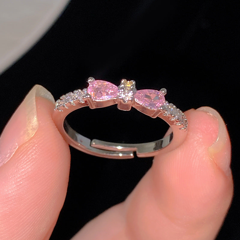 Sweet Cubic Zirconia Inlay Brass Bow Ring for Women