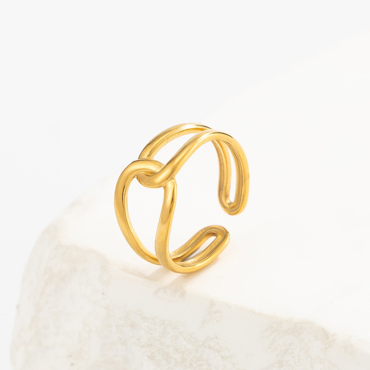 18K PVD Gold Plated Stainless Steel Floral Geometric Open Ring for Women