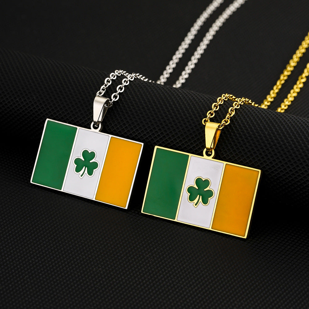 Collar con colgante de bandera irlandesa vintage de acero inoxidable con esmalte, diseño geométrico, joyería étnica unisex