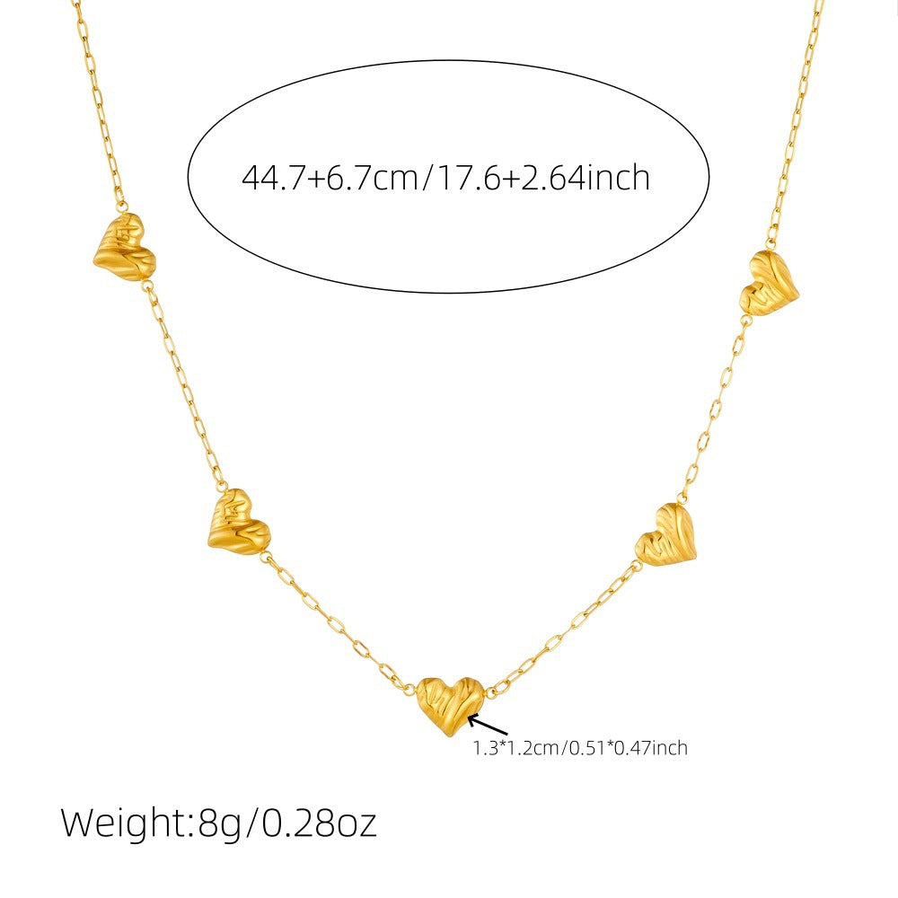 Minimalist Elegant Gold Plated Textured Heart Flower Stainless Steel Necklace Cable Chain for Women