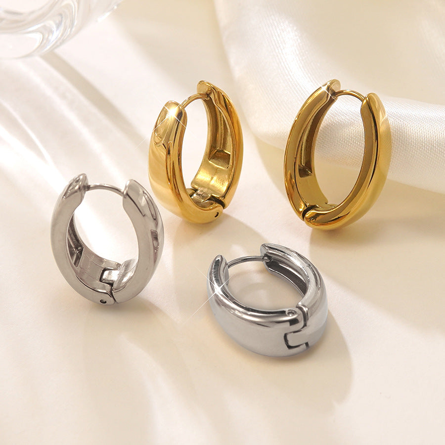 Elegant Round Geometric Stainless Steel Gold Plated Hoop Earrings for Women