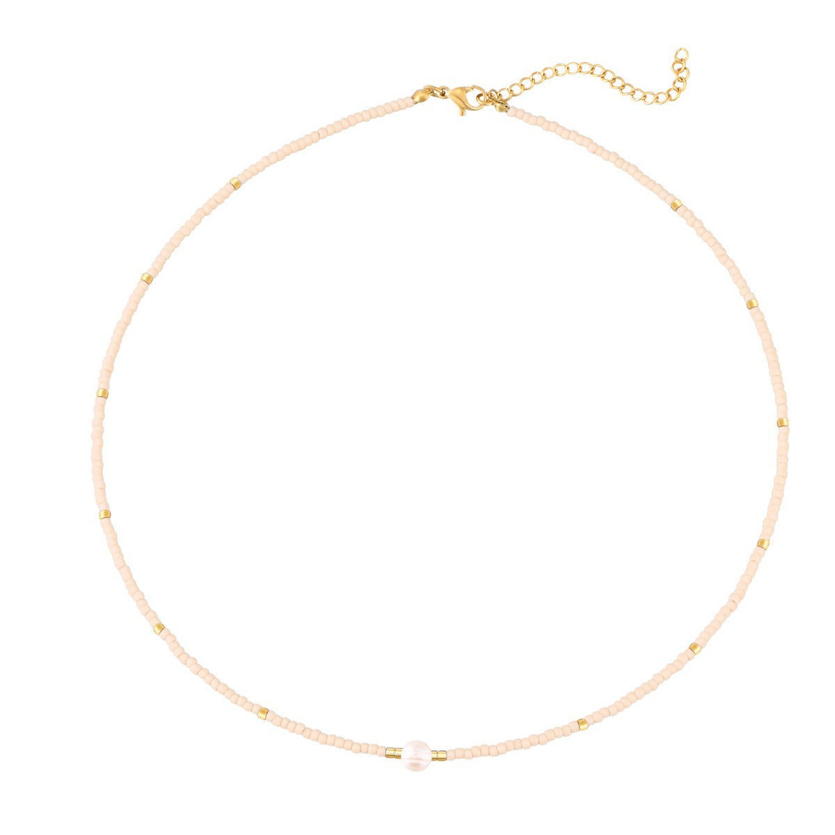 Collar minimalista geométrico de acero inoxidable para mujer con detalles de perlas de agua dulce naturales y acabado chapado