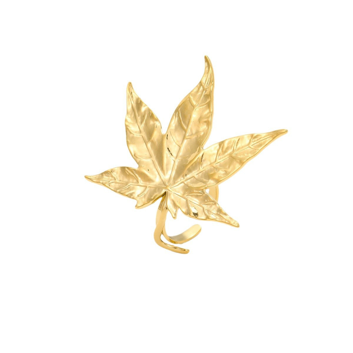 Anillo de acero inoxidable con forma de hoja vintage para mujer con acabado chapado, diseño botánico minimalista y estética retro