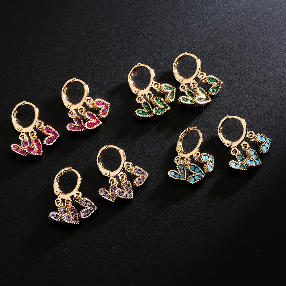 Minimalist Heart-Shaped Copper Earrings with 18K Gold Plating and Micro-Paved Zirconia for Women