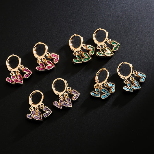 Pendientes minimalistas de cobre con forma de corazón, chapado en oro de 18 quilates y circonita micropavé para mujer