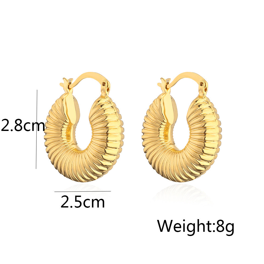 Vintage-Style Geometric Copper Hoop Earrings with Real Gold Plating for Women