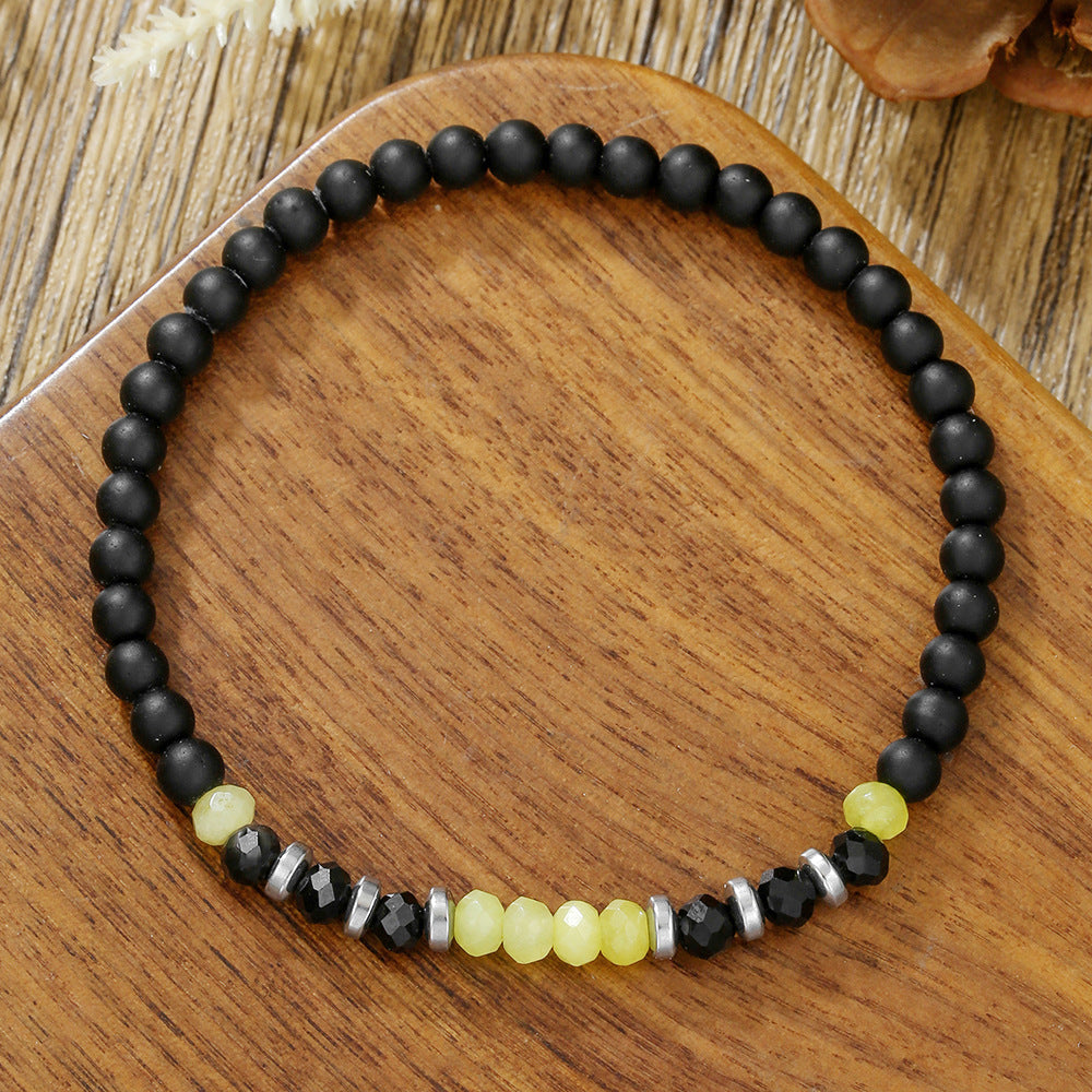 Hip-hop Minimalist Geometric Round Hematite and Black Magic Sand Stone Handmade Beaded Bracelet for Men and Women
