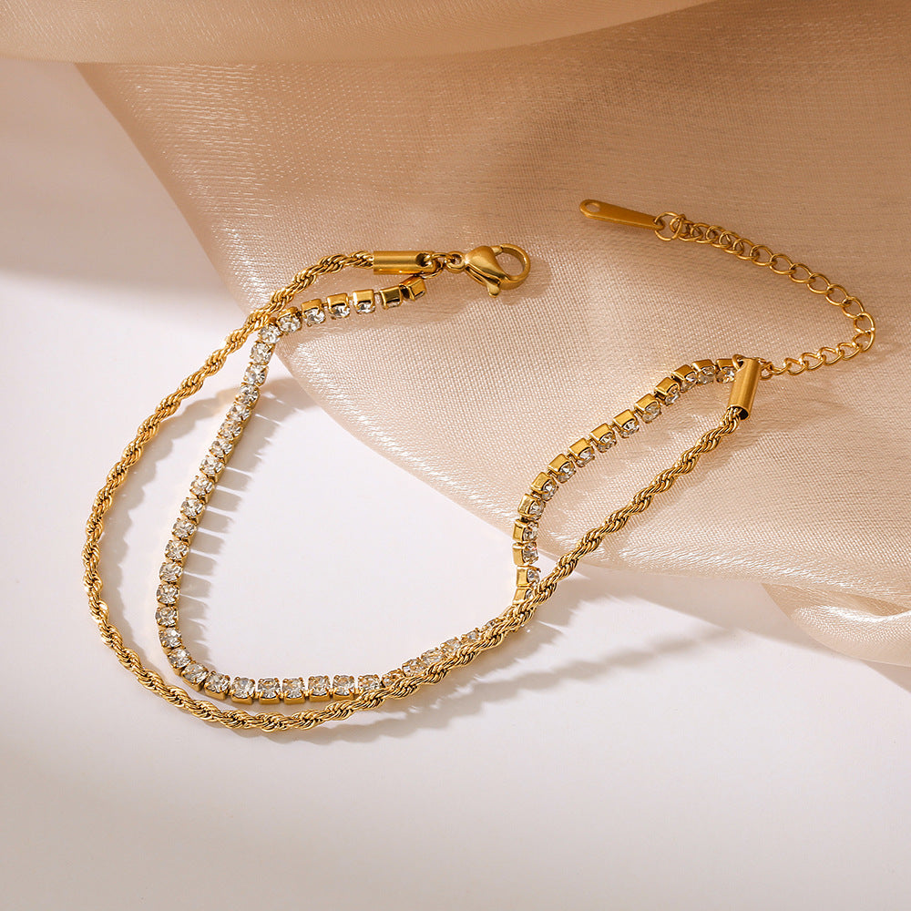 Bracciale minimalista in acciaio al titanio con forme geometriche e strass per donne, accessorio elegante per tutti i giorni