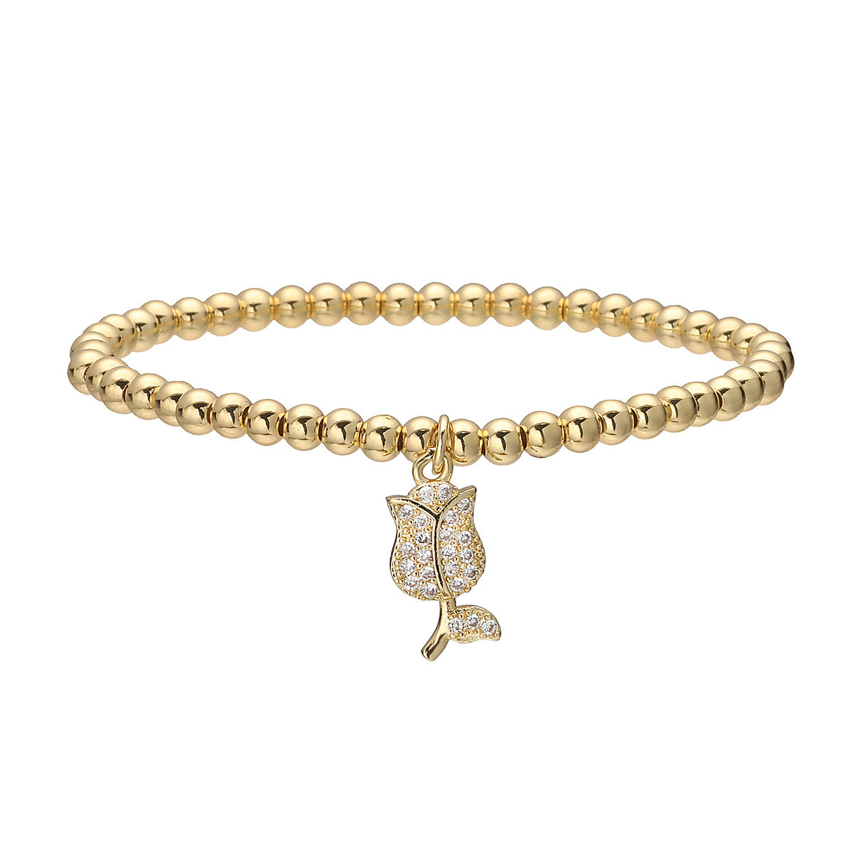 Fashion Geometric Rose 18K Gold Plated Brass Cubic Zirconia Pendant Bracelet for Women
