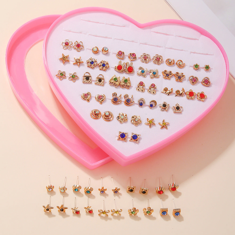 Sweet Geometric Resin Stud Earrings with Rhinestone and Pearl Inlay for Women