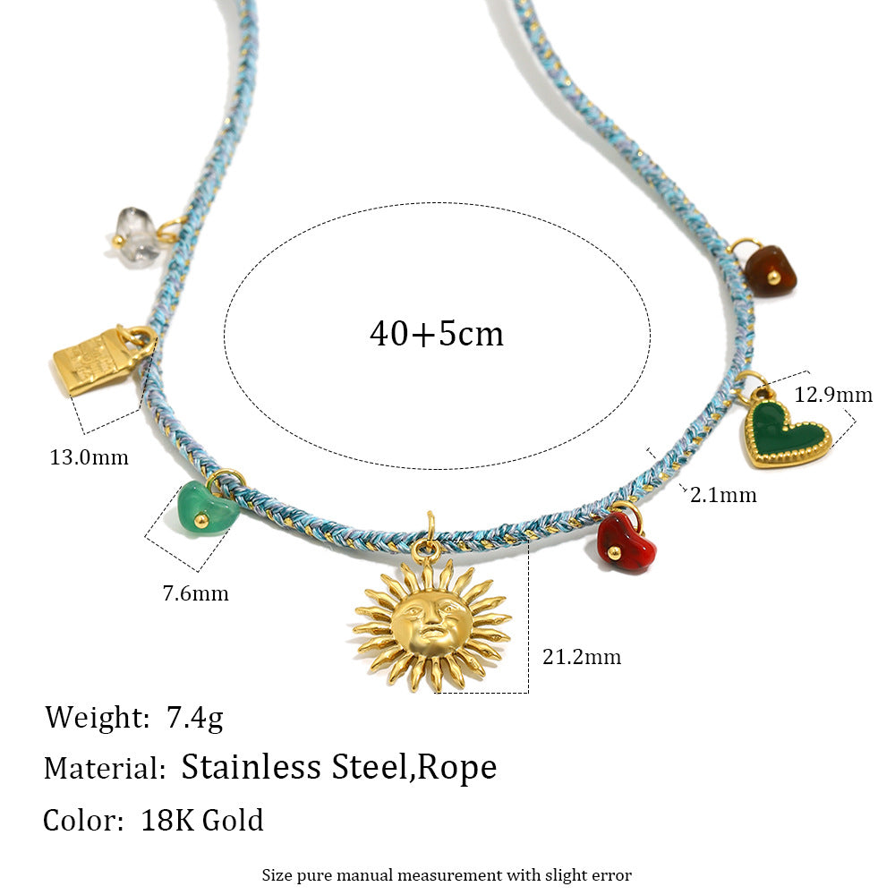 Bohemian Geometric Stainless Steel Gold Plated Pendant Necklace for Women