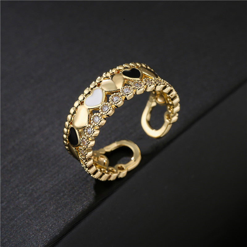 Adjustable Heart Drip Oil Gold Plated Brass Ring for Women