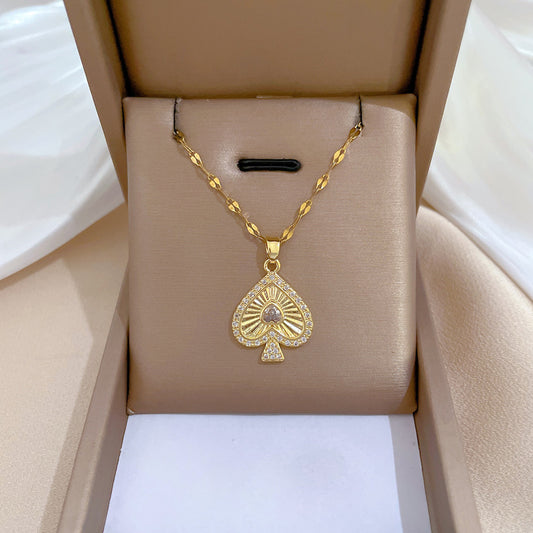 Collar de Acero de Titanio con Forma de Corazón y Diamantes de Imitación Tallados a Láser para Mujer con Delicada Cadena de Clavícula