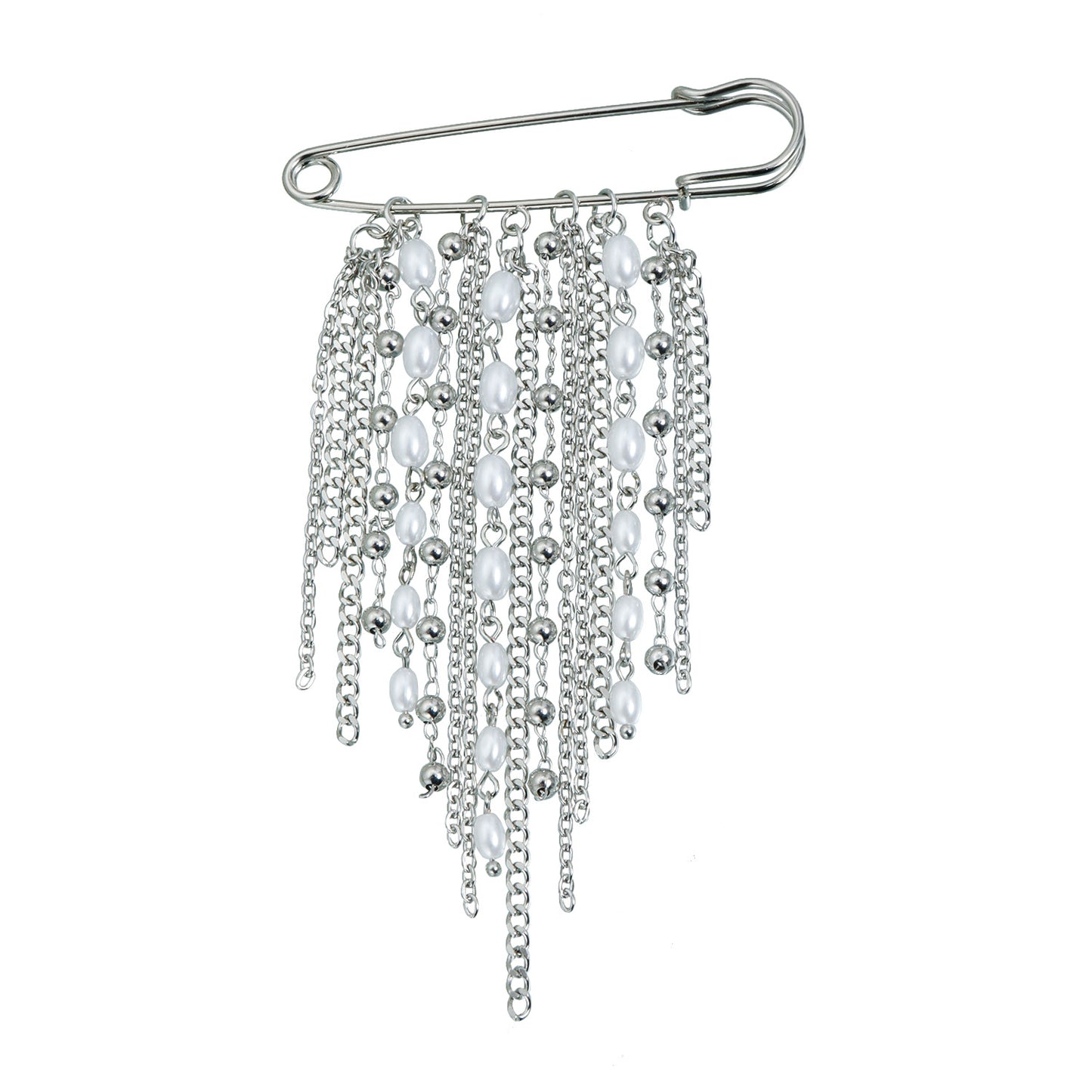 Fashion Geometric Alloy Brooch with Pearl and Tassel for Women