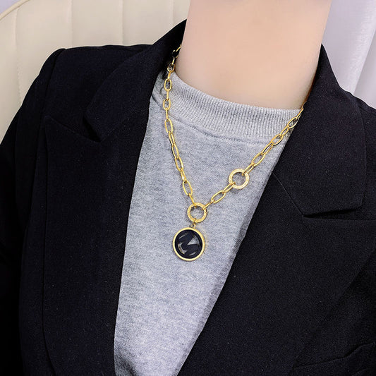 Minimalist Roman Numeral Pendant Titanium Steel Snake Chain Necklace for Women and Men