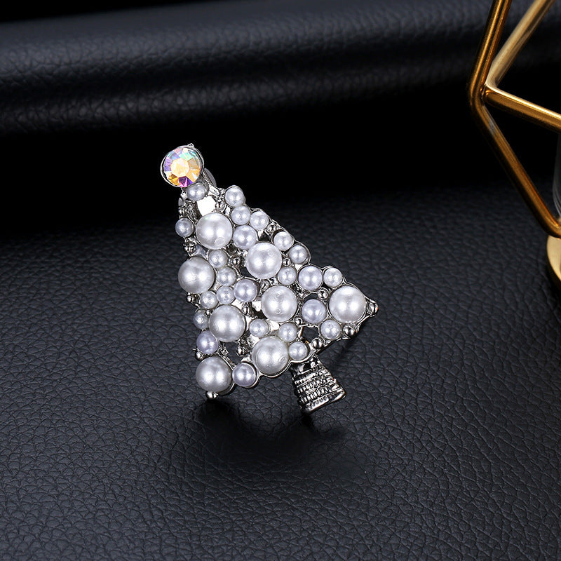 Broche de árbol de Navidad para mujer en aleación con incrustaciones de diamantes de imitación, forma geométrica, estilo Ins, accesorio decorativo