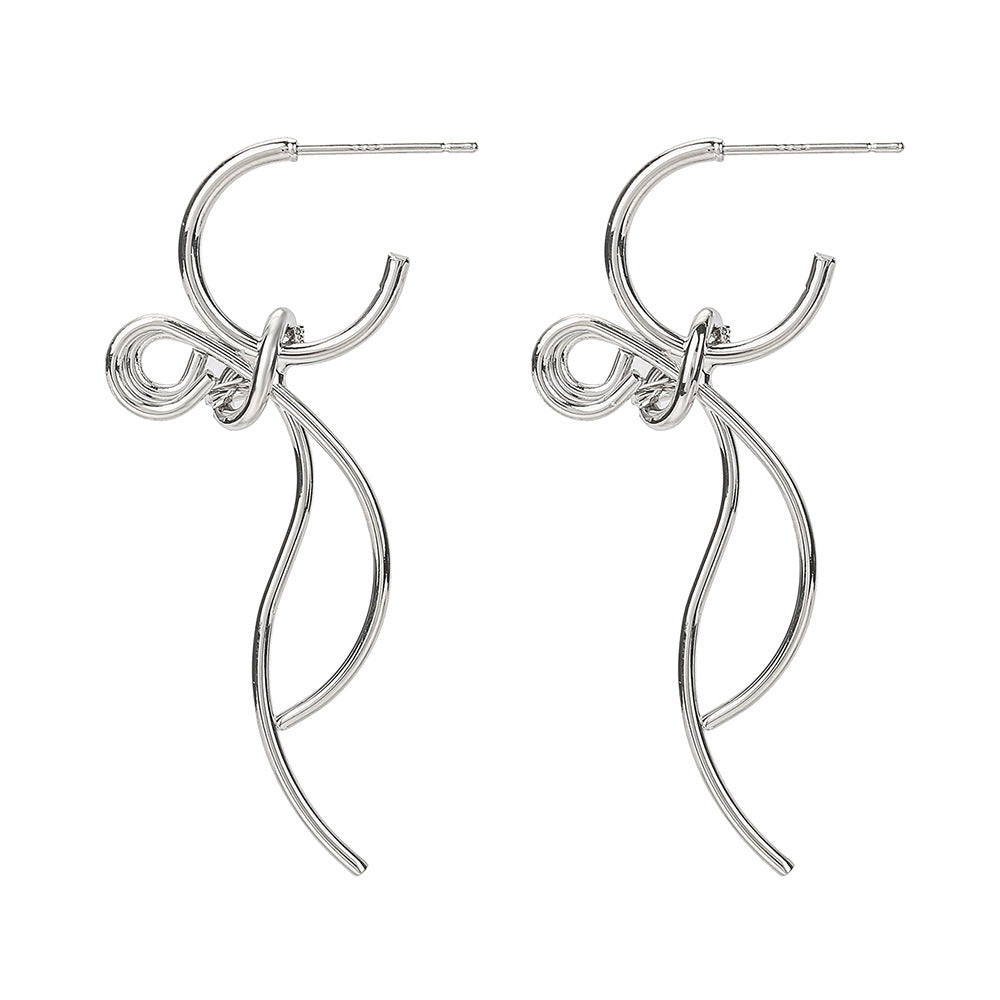 Geometric Bow Knot Gold Plated Brass Earrings for Women