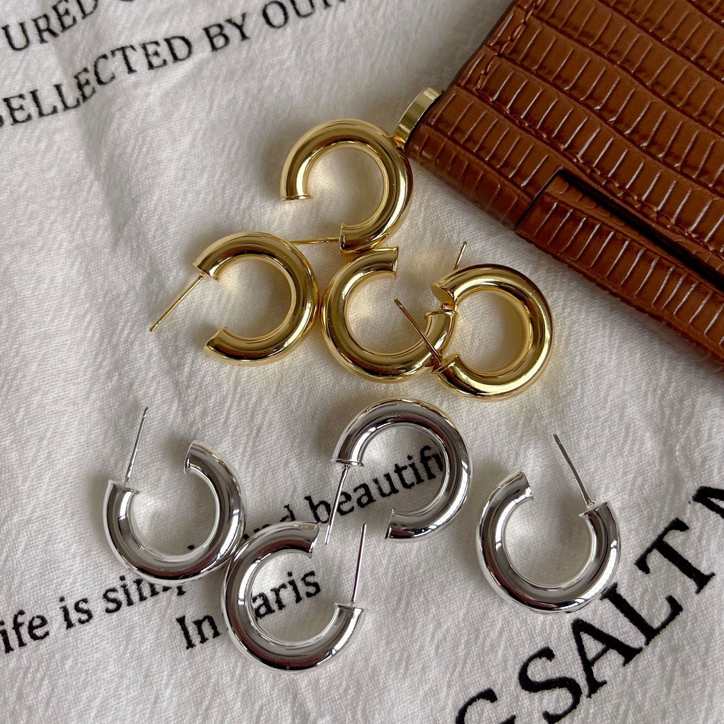Minimalist 925 Sterling Silver C-Shape Round Tube Hoop Earrings for Women