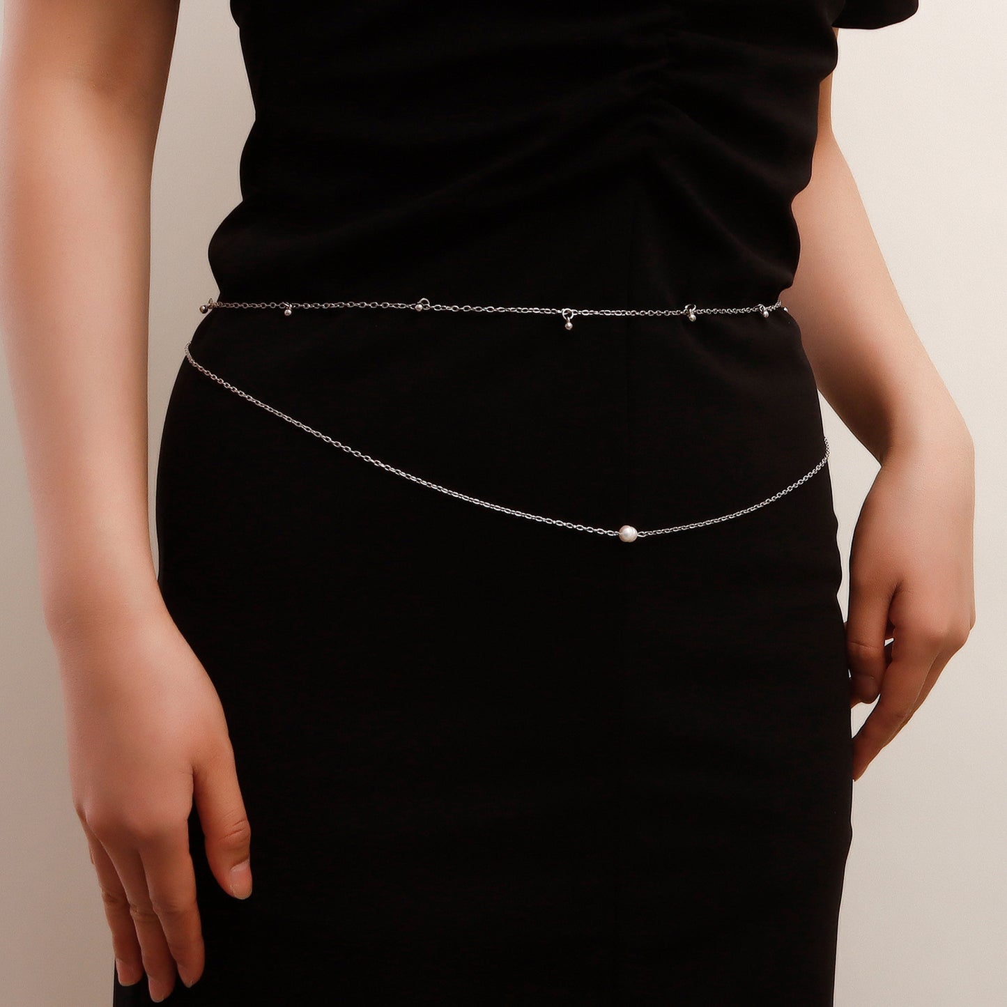 Vintage Punk Double-Layer Geometric Beaded Metal Waist Chain for Women with Adjustable Length