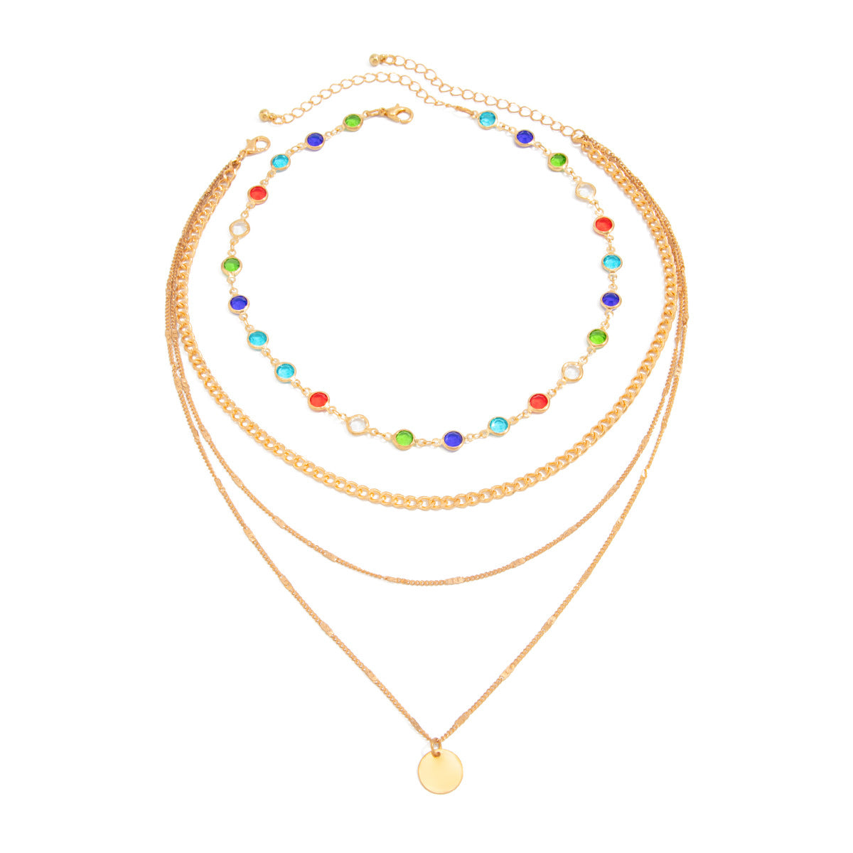 Minimalist Geometric Round Pendant Necklace for Women with Crystal Inlay and Metal Chain