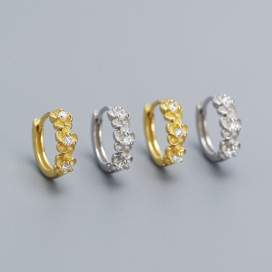Pendientes de botón con forma de flor de plata de ley 925, estilo dulce y floral para mujer con acabado chapado