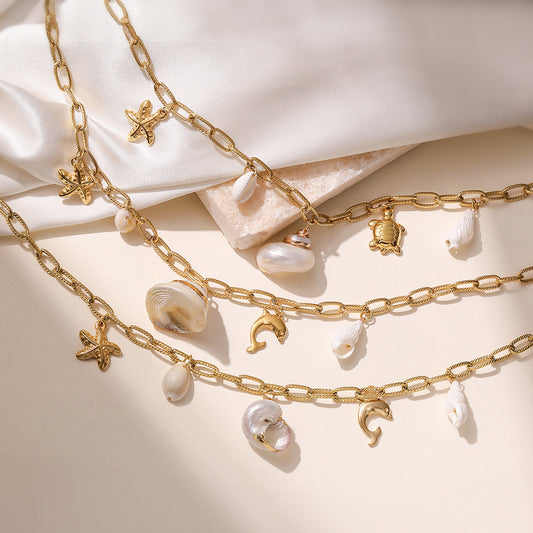 Collana con pendente in conchiglia di abalone geometrica minimalista da donna in acciaio inossidabile con design irregolare