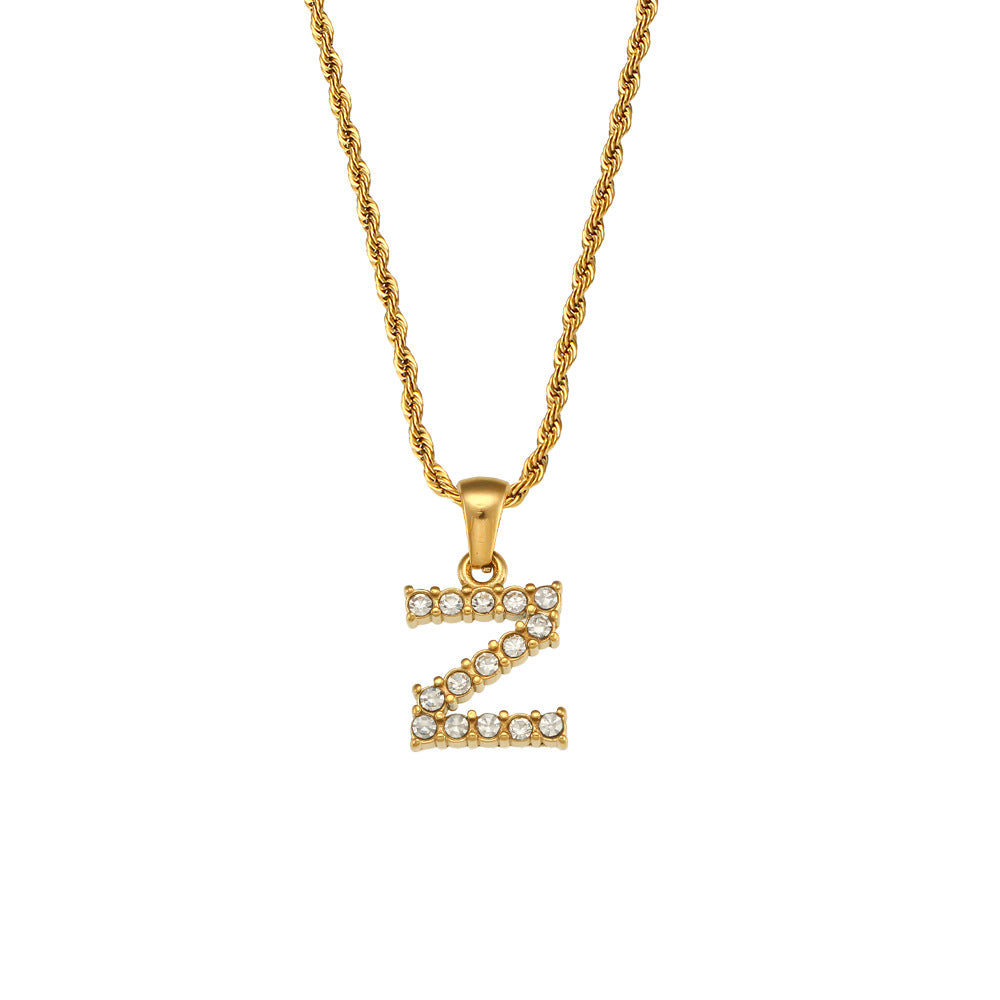 Collana da donna minimalista con pendente a lettera in stile Ins, catena in acciaio inossidabile e pendente in acciaio al titanio placcato