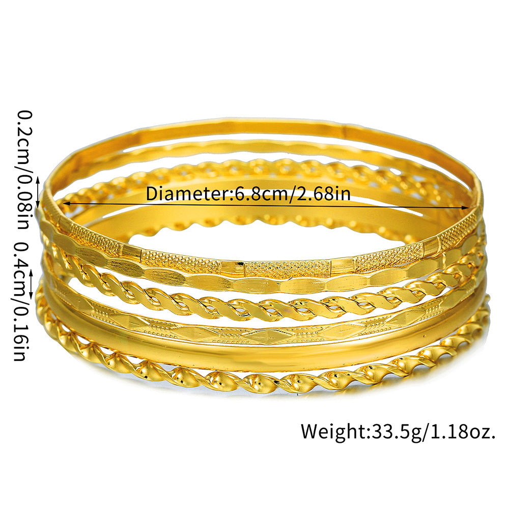 Punk Irregular Geometric Rhombus Round Twisted Rope Chain Plated Iron Bracelet Set for Women