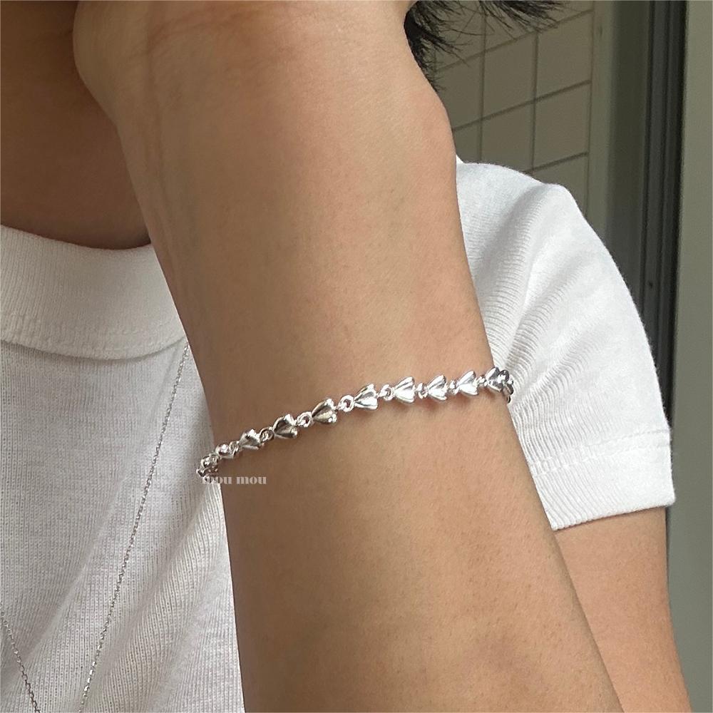 Bracciale Minimalista a Cuore in Argento Sterling S925 con Design Geometrico