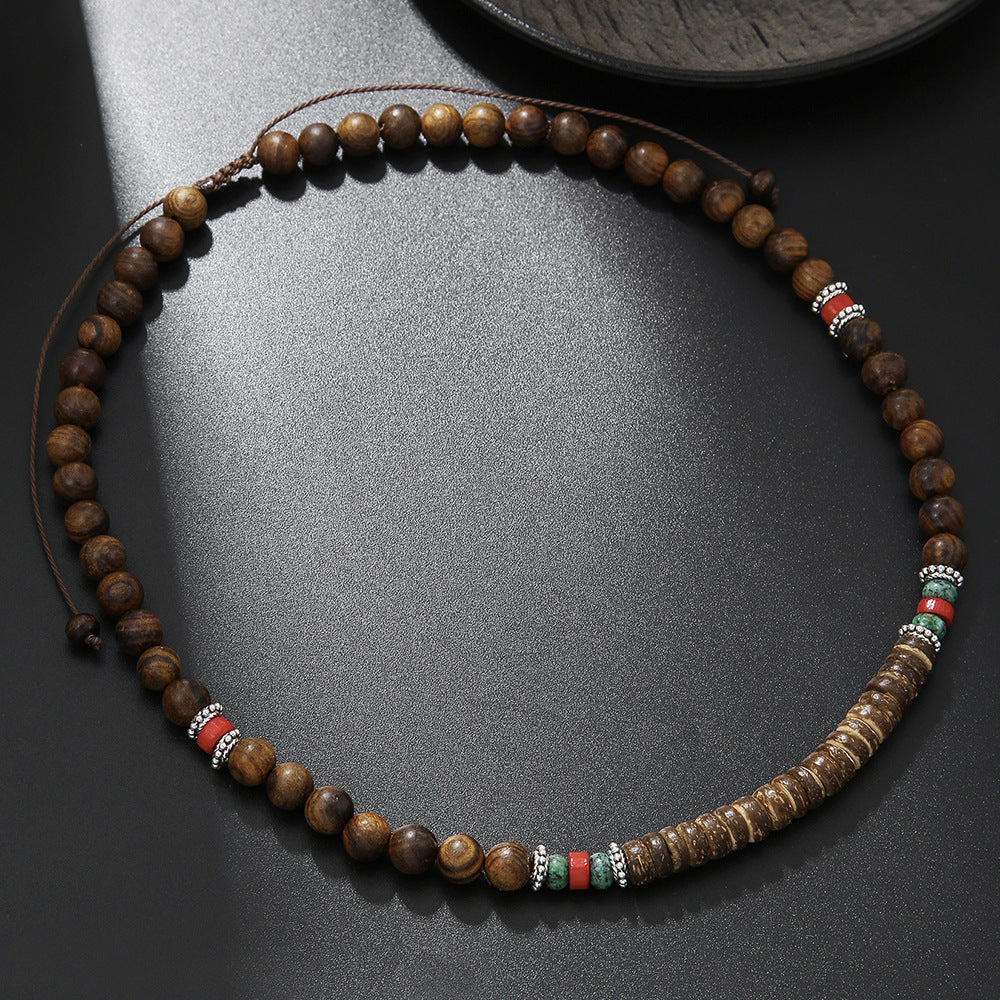Casual Geometric Round Wood Bead Alloy Plated Men's Long Rivet Necklace