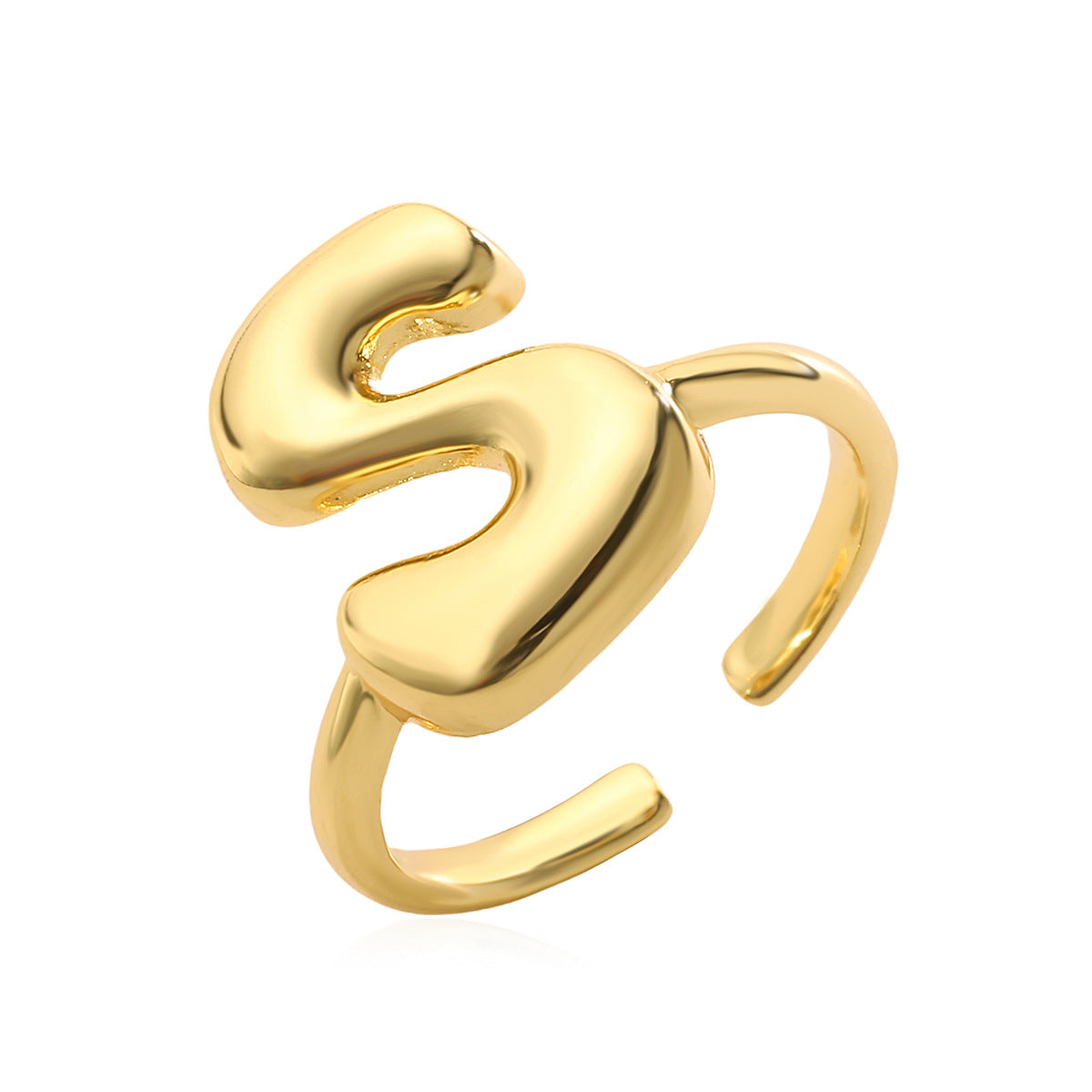 Anello da donna minimalista a lettera geometrica in rame placcato oro 18 carati con fascia aperta regolabile
