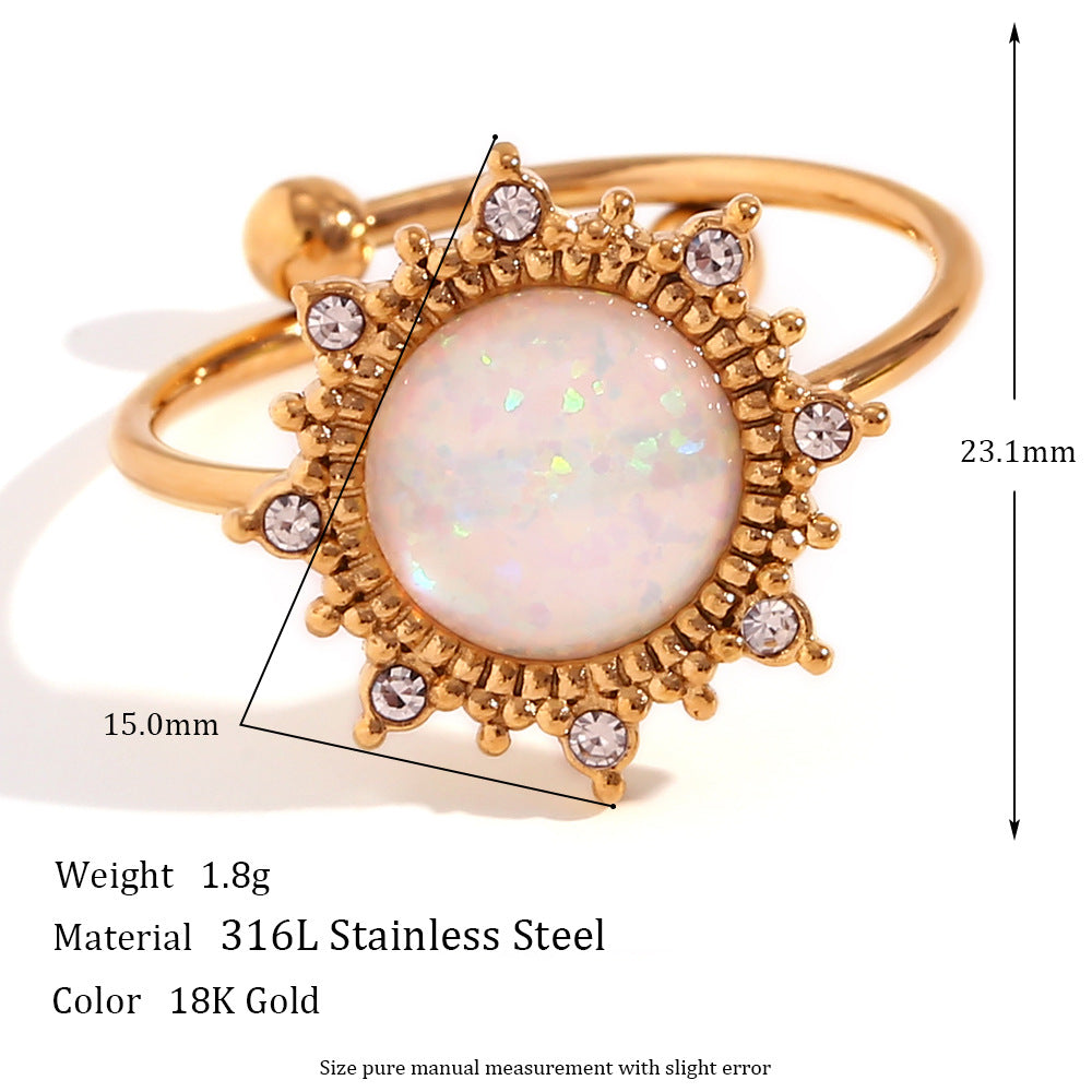 Fashionable Adjustable Stainless Steel Ring with 18K Gold Plating for Women, Heart-Drop-Geometric Shape, Office Chic Style