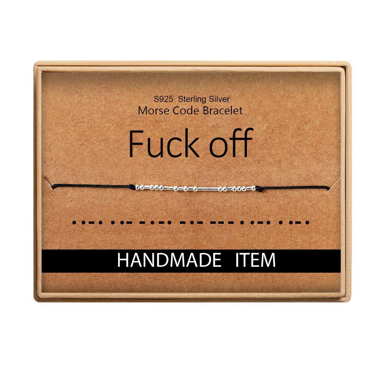 Minimalist Stainless Steel Morse Code DIY Charm Bar Bracelet with Black Woven Cord