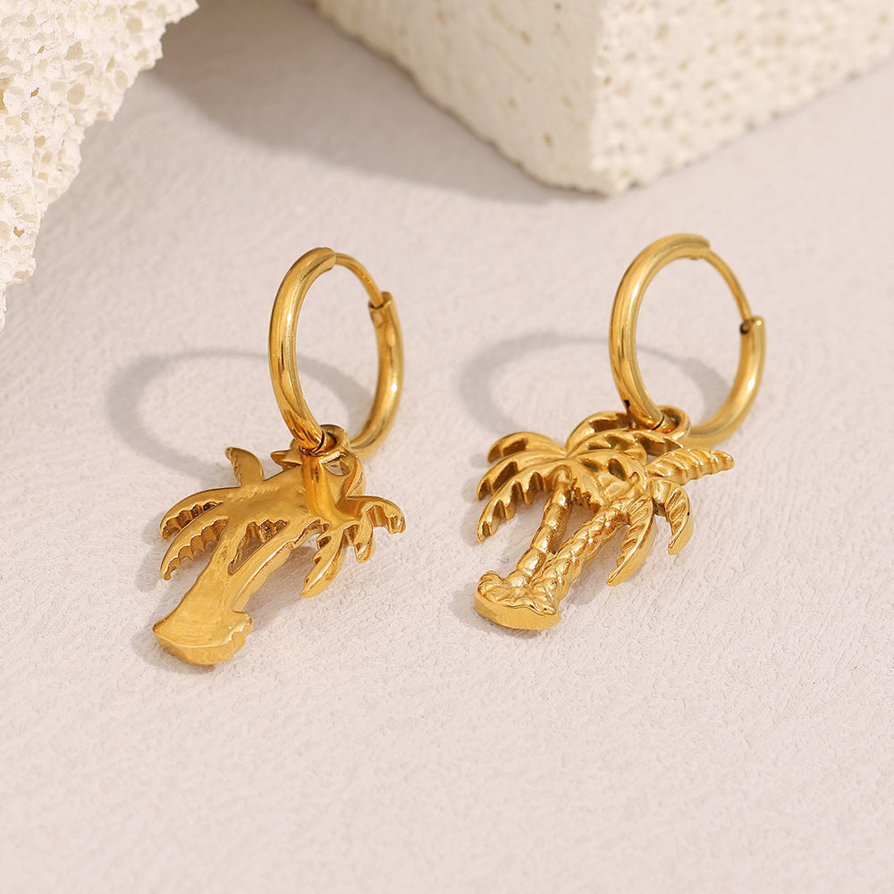 Orecchini pendenti minimalisti con albero di cocco in acciaio inossidabile con placcatura in oro 18K da donna