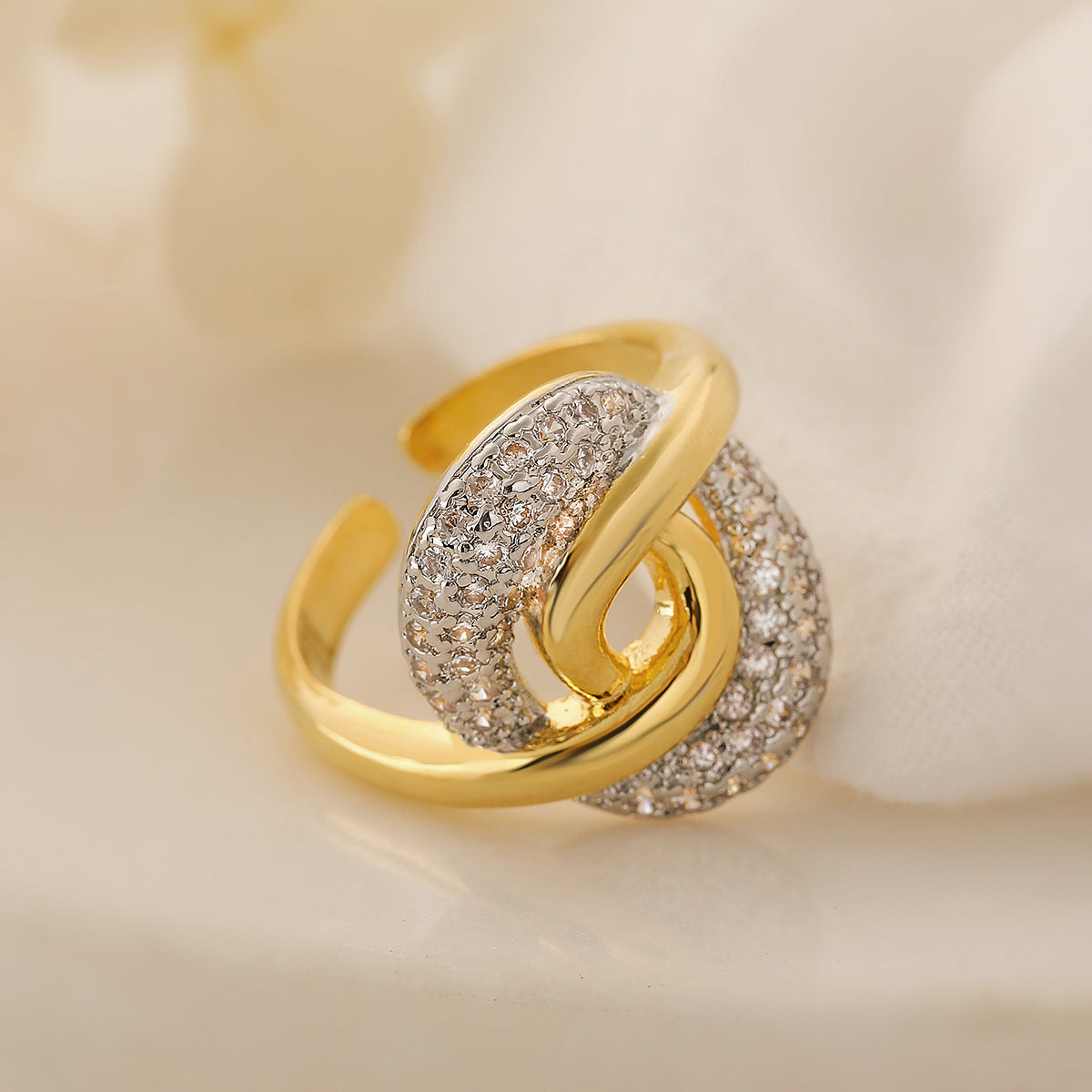 Minimalist Irregular Geometric Copper Ring with Micro-Pave Zirconia for Women