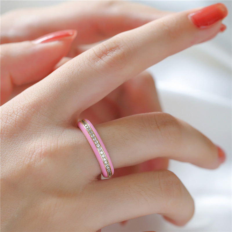 Minimalist Geometric Brass Micro-pave Cubic Zirconia Drip Oil Open Ring for Women