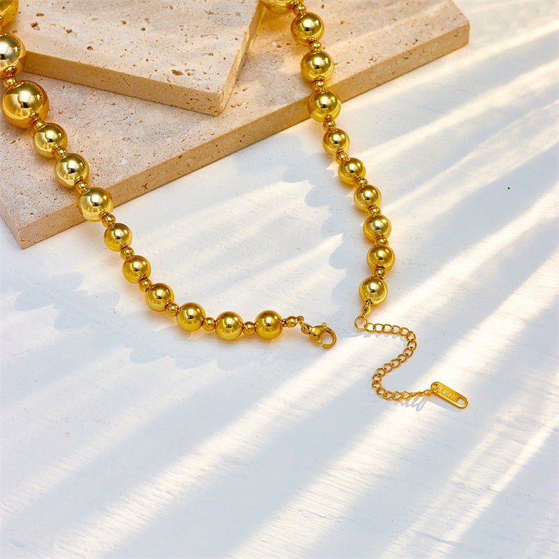 Collana con perline in acciaio al titanio minimalista geometrica alla moda allungabile alla clavicola con finitura galvanica