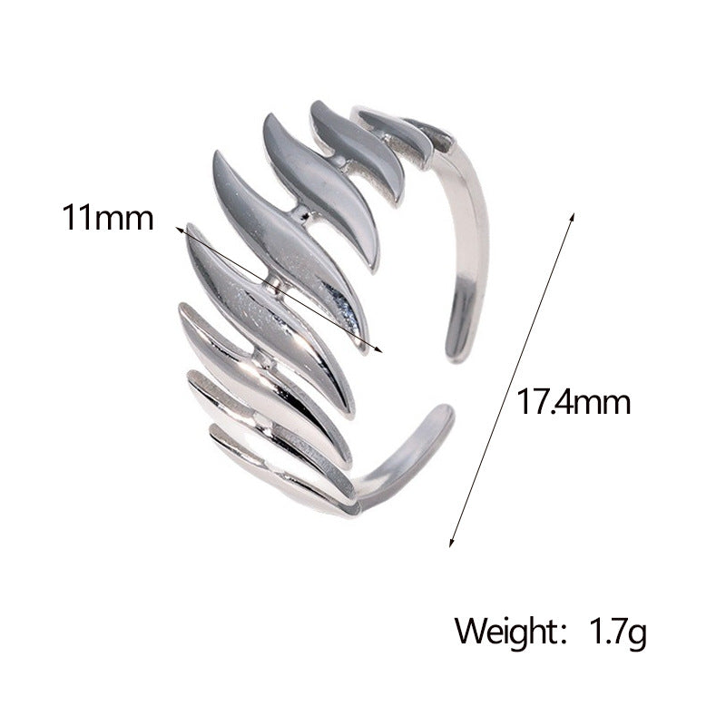 Anello Aperto Minimalista a Forma di Foglia in Acciaio Inox Placcato Oro 18K Gioielli di Moda per Donna
