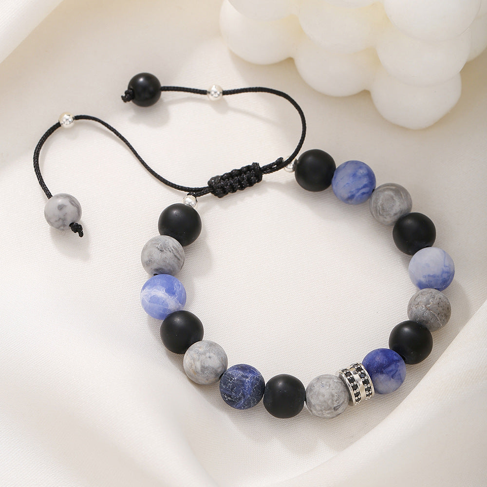 Adjustable Natural Gemstone Beaded Bracelet Unisex Round Geometric Hand Jewelry