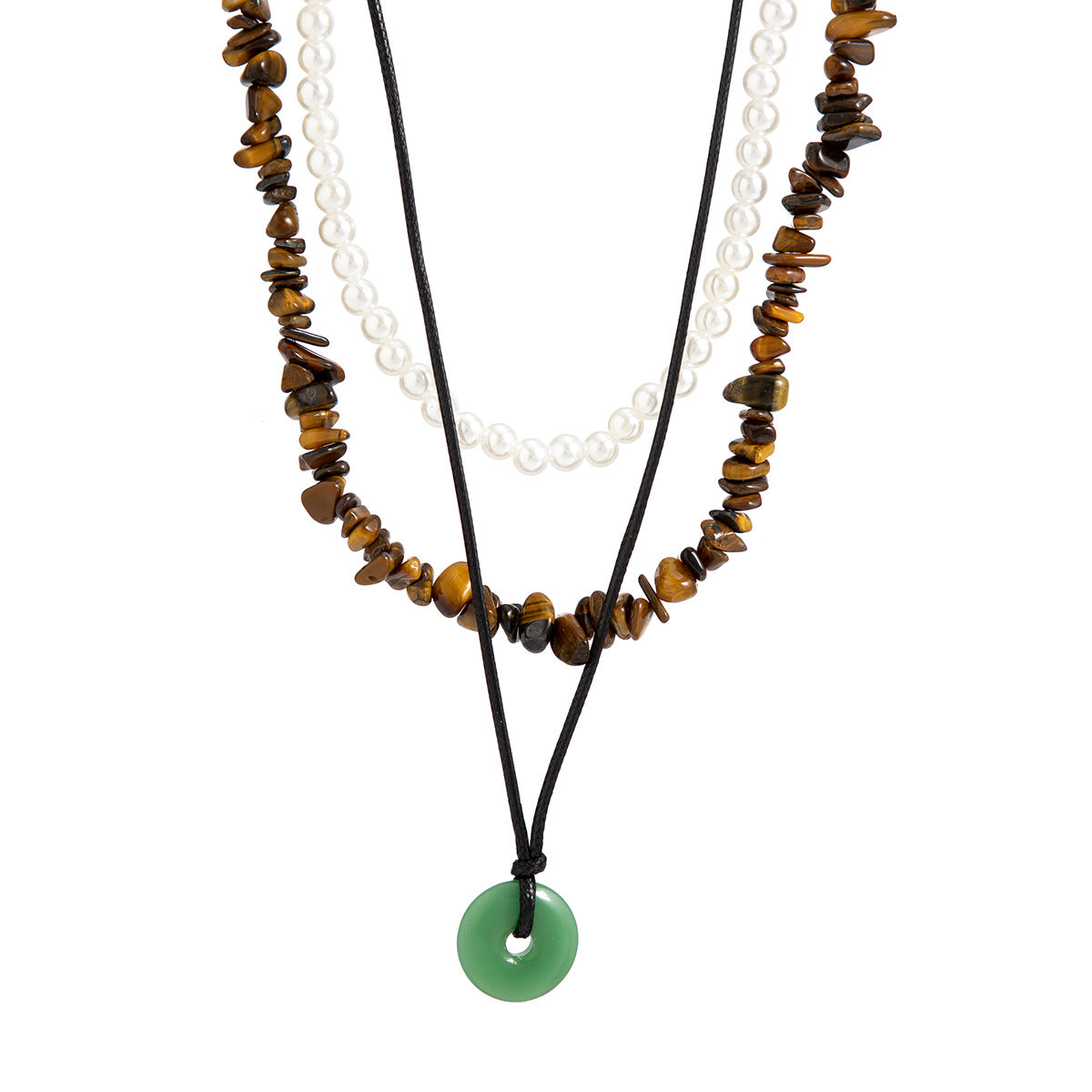 Collana da donna vintage bohémien multistrato con ciondolo occhio in cristallo, perline in resina e catena a sfere