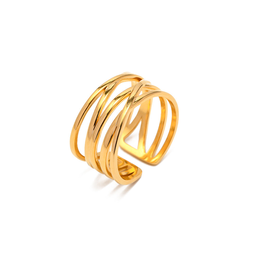 Anillo minimalista de acero inoxidable con diseño geométrico y chapado en oro de 18 quilates para mujer, banda apilable hipoalergénica