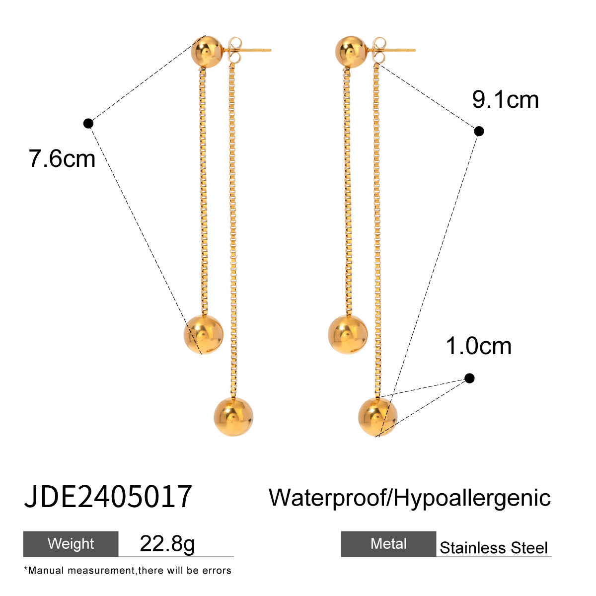 Minimalist 18K Gold Plated Round Stainless Steel Box Chain Tassel Earrings